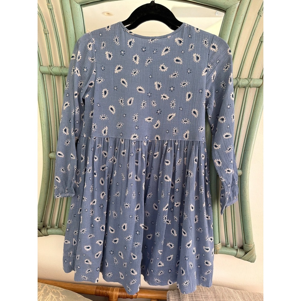 Burberry Girls Blue Paisley Cotton Gauze Long Sleeve Dress Size 12Y 152cm